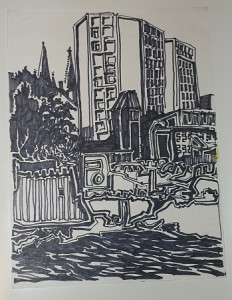 MT&T Building, Halifax, Nova Scotia, 1990. Pen and ink.